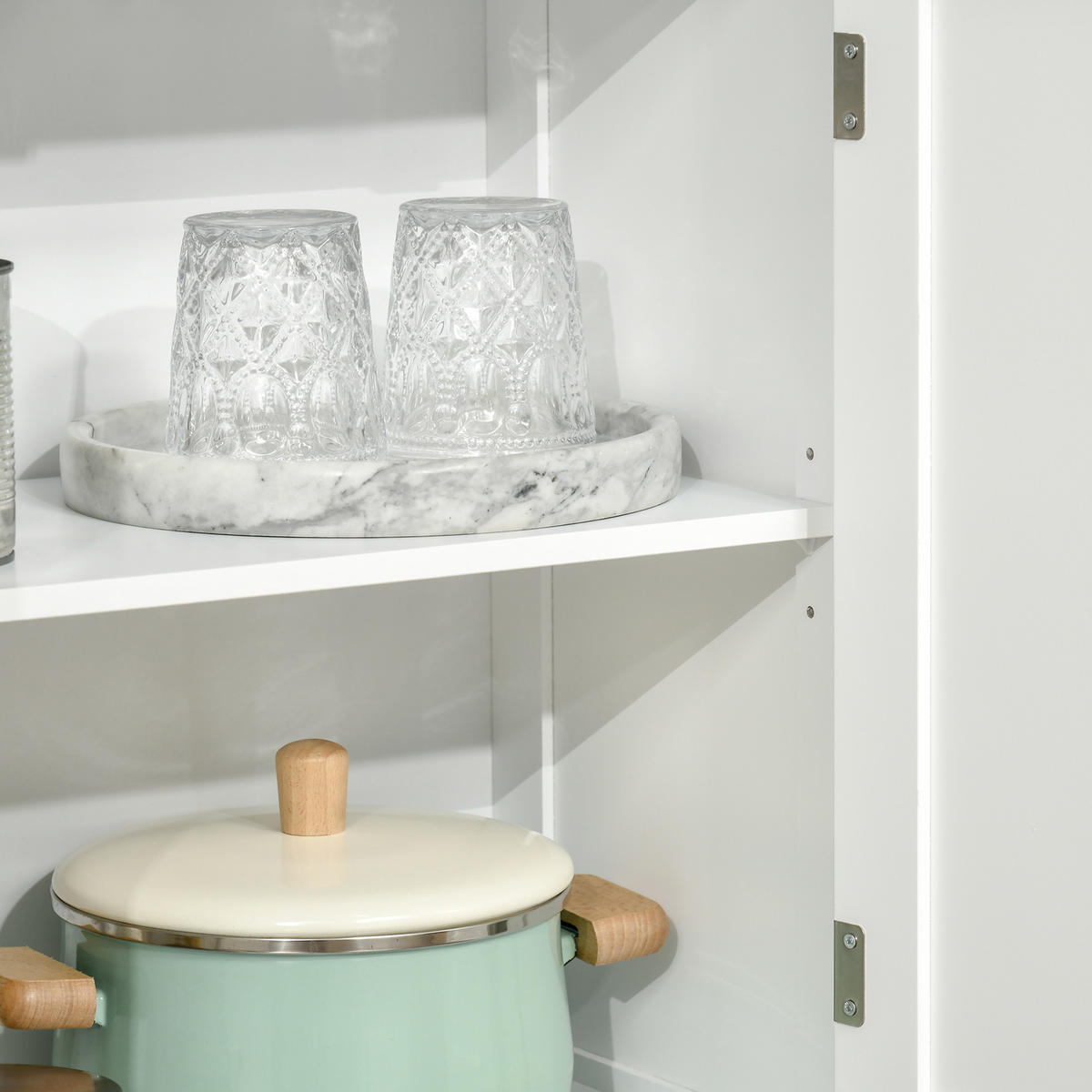 HIGHBOARD DE-11015 2 Nischen & 2 Glastüren mit verstellbaren Böden Weiß - Weiß, Holzwerkstoff (30/162/60cm) - ComfortXL
