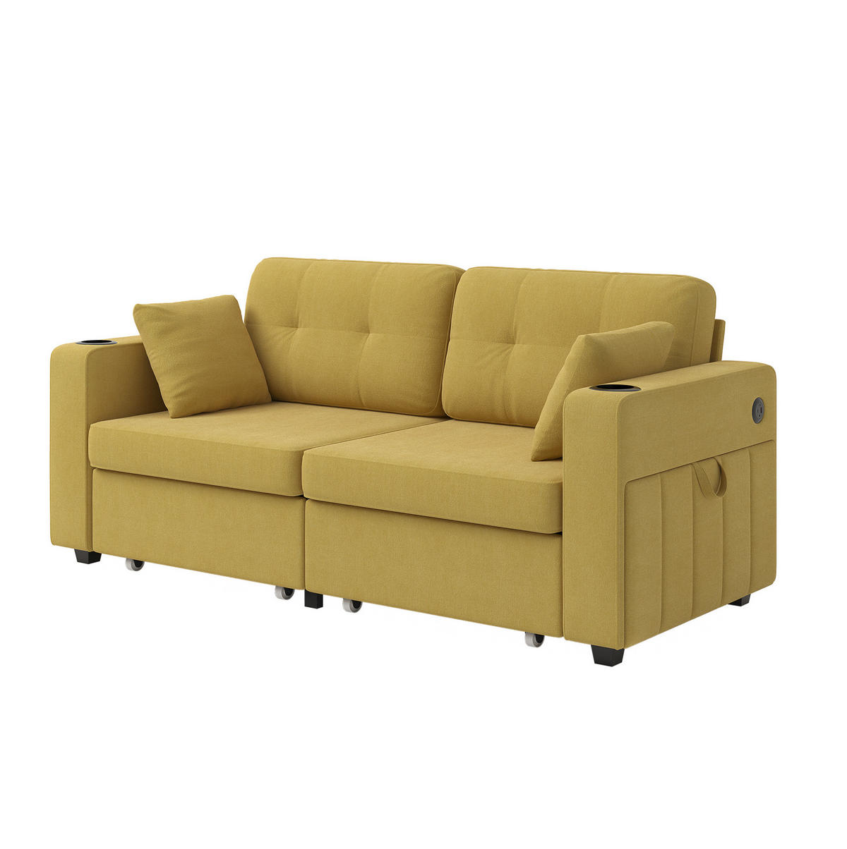 SOFA 2-Sitzer mit USB und Stauraumschubladen 172 x 75 x 82 cm Chenille - Gelb, Holzwerkstoff (172/82/75cm) - Meubliv