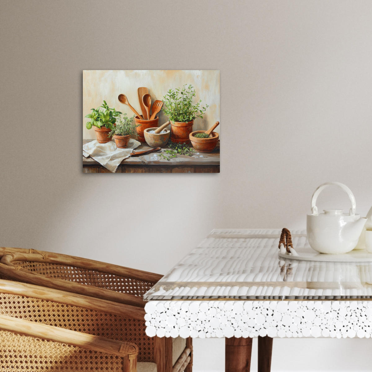 LEINWANDBILD Töpfe - Kräuter - Holz 40x30 cm - Terracotta, Textil (40/30cm) - MuchoWow