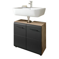 WASCHBECKENUNTERSCHRANK schwarz matt, Eiche Nox, Waschtisch Badschrank 60 cm - Eichefarben/Schwarz, Holzwerkstoff/Kunststoff (60/54/30cm) - Inn.Furn