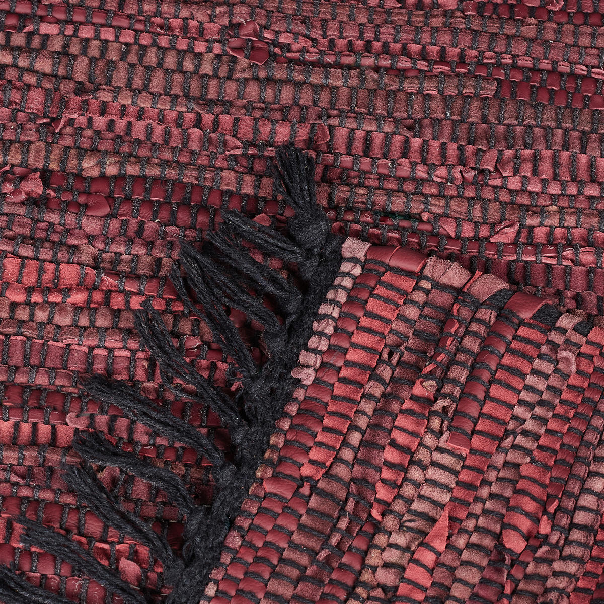 FLICKENTEPPICH - Rot, Leder/Textil (200/80cm) - Relaxdays