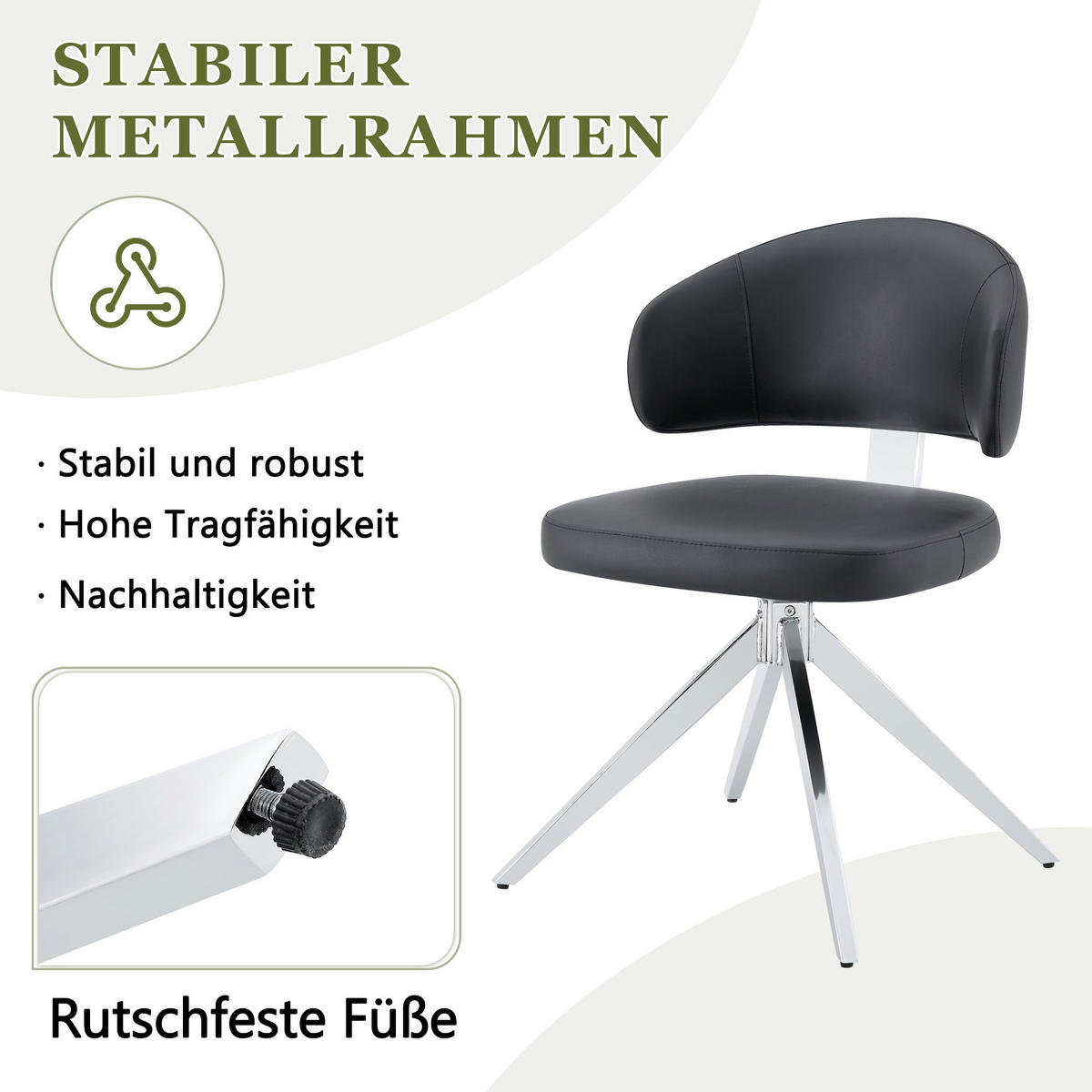 STUHL-SET DE-36678 2 Stück 360° drehbar mit Polsterung Schwarz - Schwarz, Metall (50.5/77/54.5cm) - ComfortXL