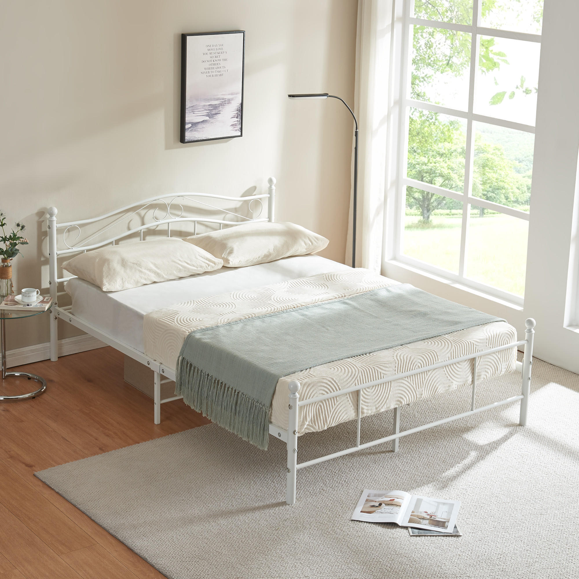 METALLBETT Florenz - Weiß, Metall (140/200cm) - [en.casa]