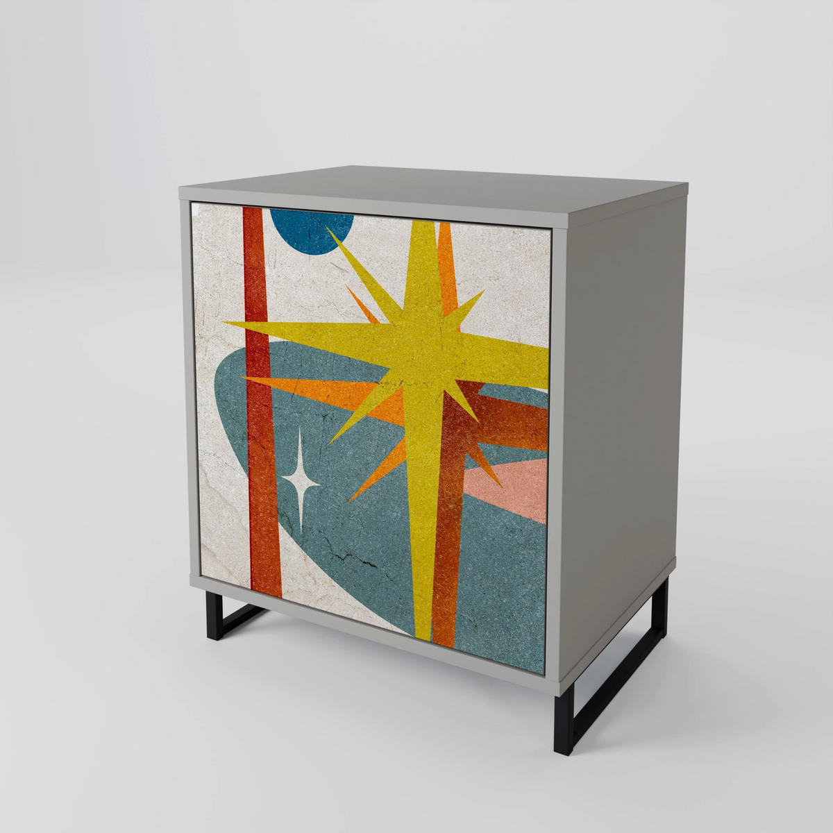 SIDEBOARD INTERSTELLAR VIBES, Grau, 57,5x42x72,5 cm, Schwarze Metallfüße - Multicolor/Schwarz, Holzwerkstoff/Metall (57.5/72.5/42cm) - SpaceRebels