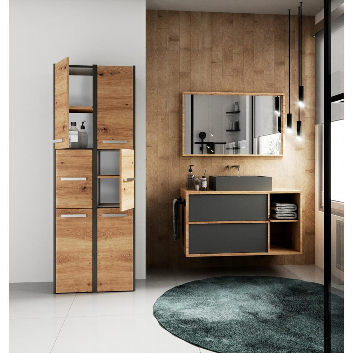 SKRIŇA kúpeľňová - antracitová, kompozitné drevo (30/170/30cm) - RAUMHIRSCH FURNITURE