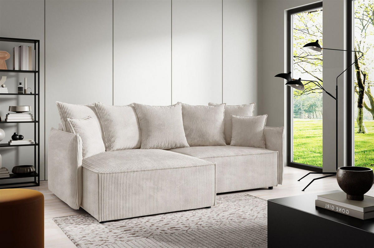 ECKSOFA Minea Mit Schlaffunktion - Weiß, Holzwerkstoff/Textil (221/153cm) - Fun Möbel