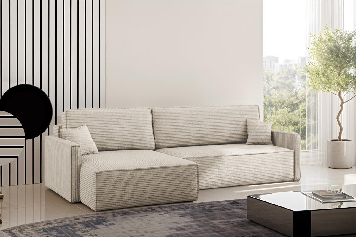 SCHLAFSOFA Carlos, Ecksofa L-Form mit schlaffunktion und bettkasten Stoff Poso Beige Links - Beige, Holz (142/83/250cm) - Kaiser Möbel