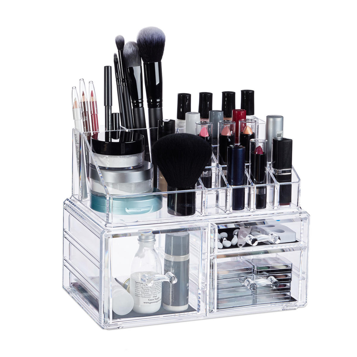 MAKE-UP Organizer - Transparent, Kunststoff (23.5/18.5/14cm) - Relaxdays