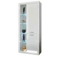 VITRINE weiß Hochglanz 80 x 195 cm, Vitrinenschrank mit 10 Fächern - Weiß Hochglanz/Silberfarben, Glas/Holzwerkstoff (80/195/37cm) - Furn.Design