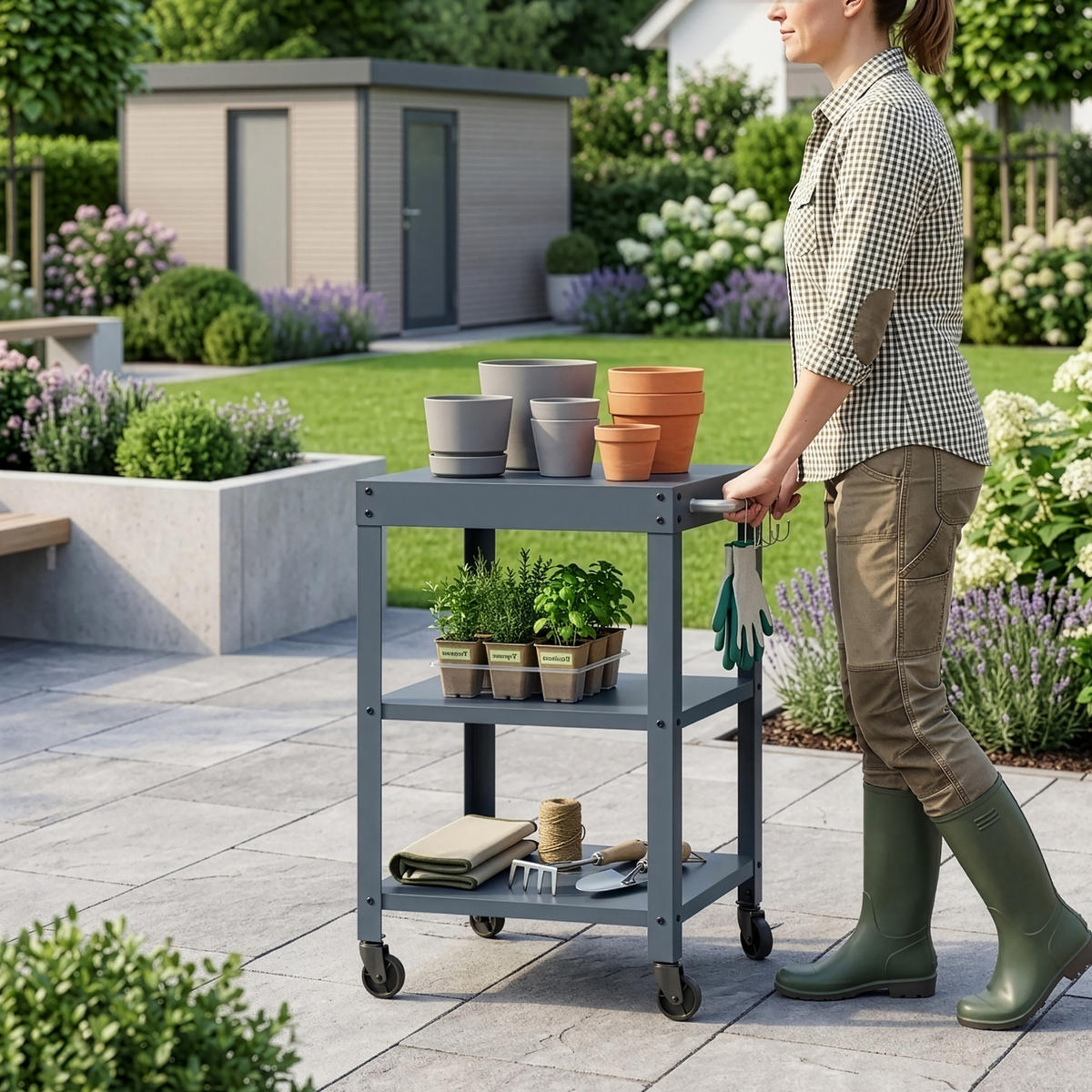 GARTEN-SERVIERWAGEN Bolognano - Dunkelgrau, Metall (50/80.5/50cm) - casa.pro