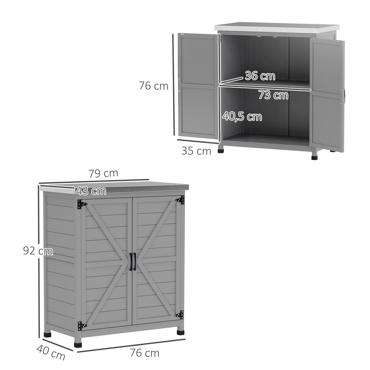 GARTENSCHRANK Holz Grau - Grau, Holz (43/92/79cm) - Outsunny