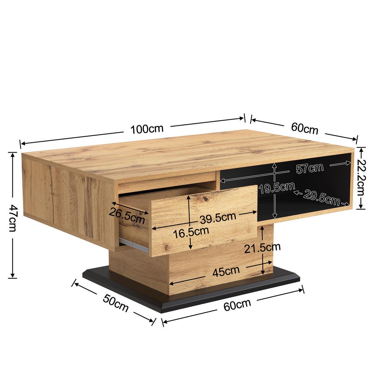 COUCHTISCH 100/47/60 cm in Natur aus Spanplatte mit Schublade und Stauraum - Naturfarben, Holzwerkstoff (100/60/47cm) - OKMYHOME