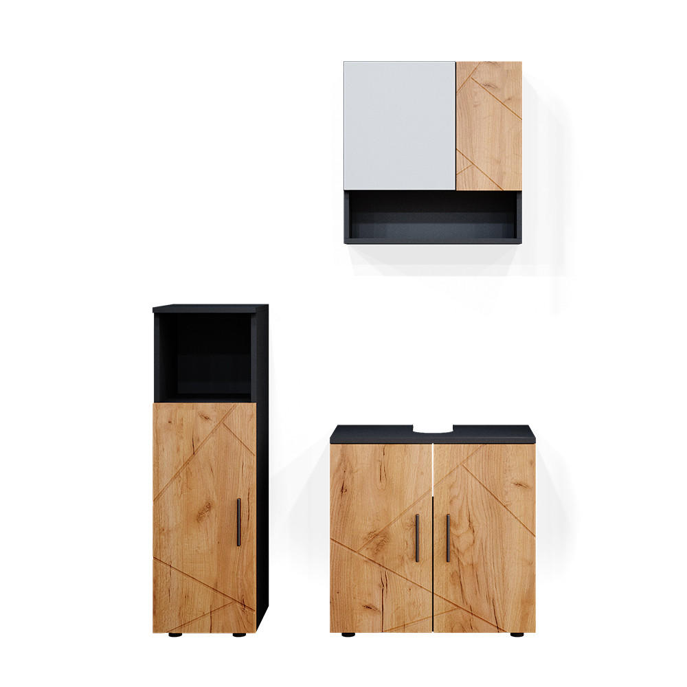 BADMÖBEL-SET Irma Goldkraft Eiche/Anthrazit 3 Teile - Anthrazit/Eiche Wotan, Holzwerkstoff (80/58.6/41cm) - Vicco