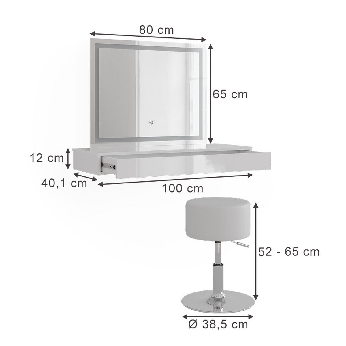 TOALETNÍ STOLEK Sherry Bílá - bílá, kompozitní dřevo (100/12/40.1cm) - Vicco