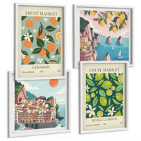 BILDER SET 4er Set - 50x50 cm & 40x60 cm Weißer Rahmen - Vintage-Poster mit Fruchtmustern - Weiß, Kunststoff (50/50cm) - TULUP