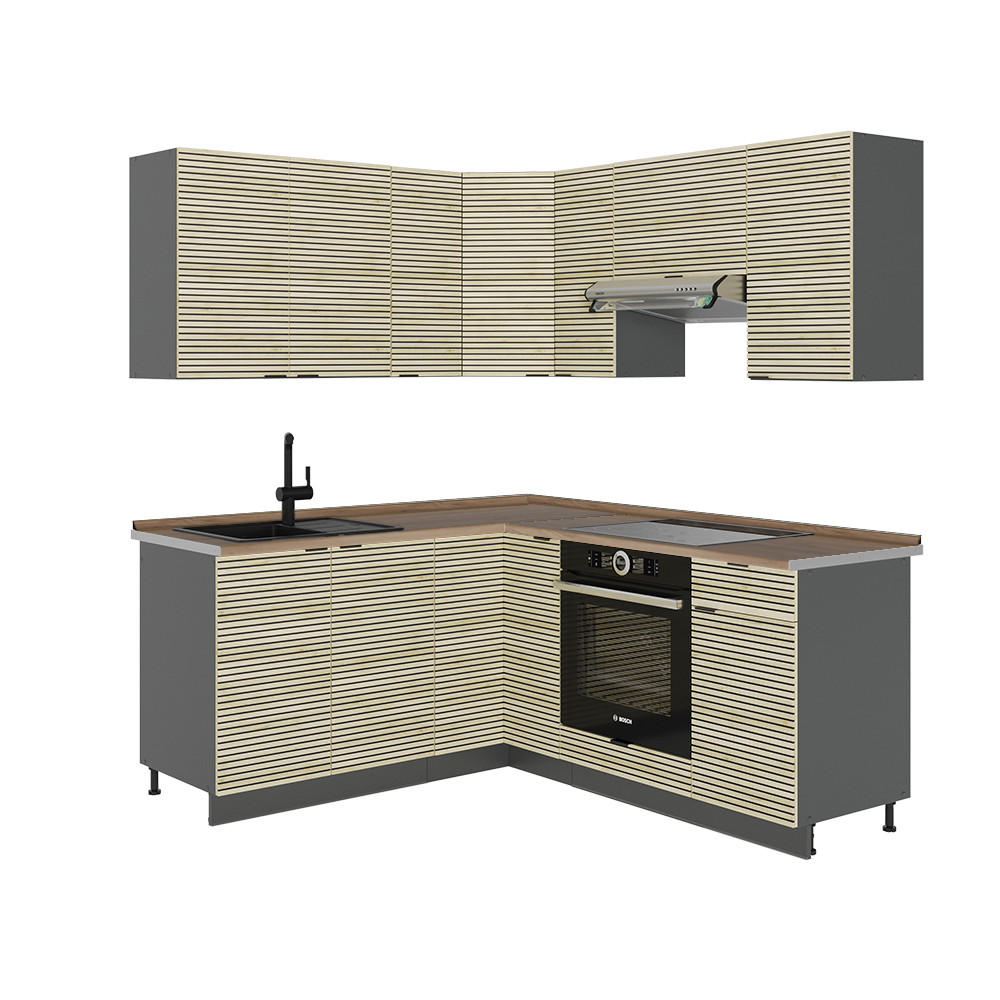 ECKKÜCHE Fame-Line Eiche Paneel/Anthrazit 160 x 190 cm , AP Eiche - Hellbraun/Anthrazit, Holzwerkstoff (190/81.6/60cm) - Vicco