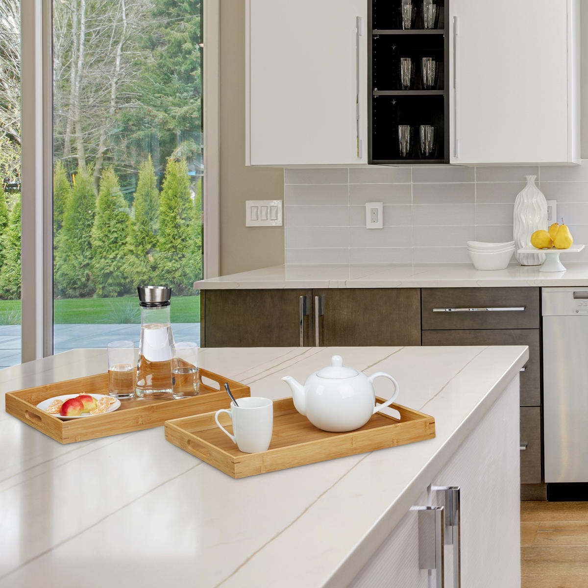 2xSERVIERTABLETT - Hellbraun, Holz (45/5.5/31cm) - Relaxdays