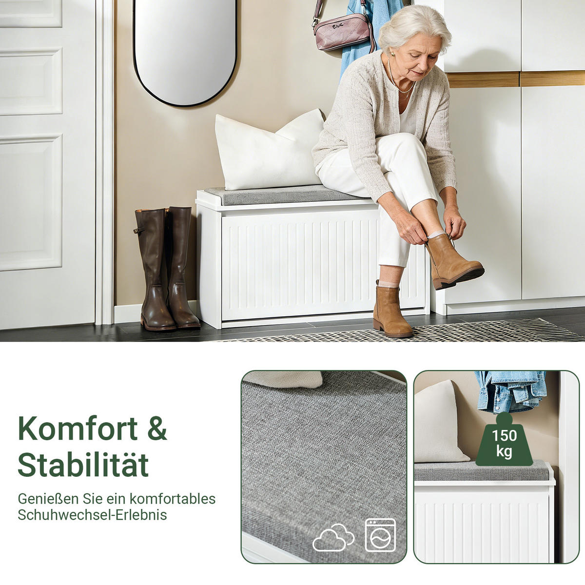 SCHUHBANK mit Sitzfläche, Weiß 80x26x45 cm - Weiß, Holzwerkstoff (80/45/26cm) - SoBuy