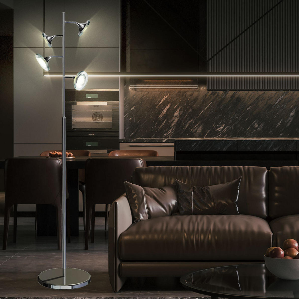 LED STEHLEUCHTE Chrom Silber - Silberfarben, Glas (9.5/9.5/175cm) - Esto
