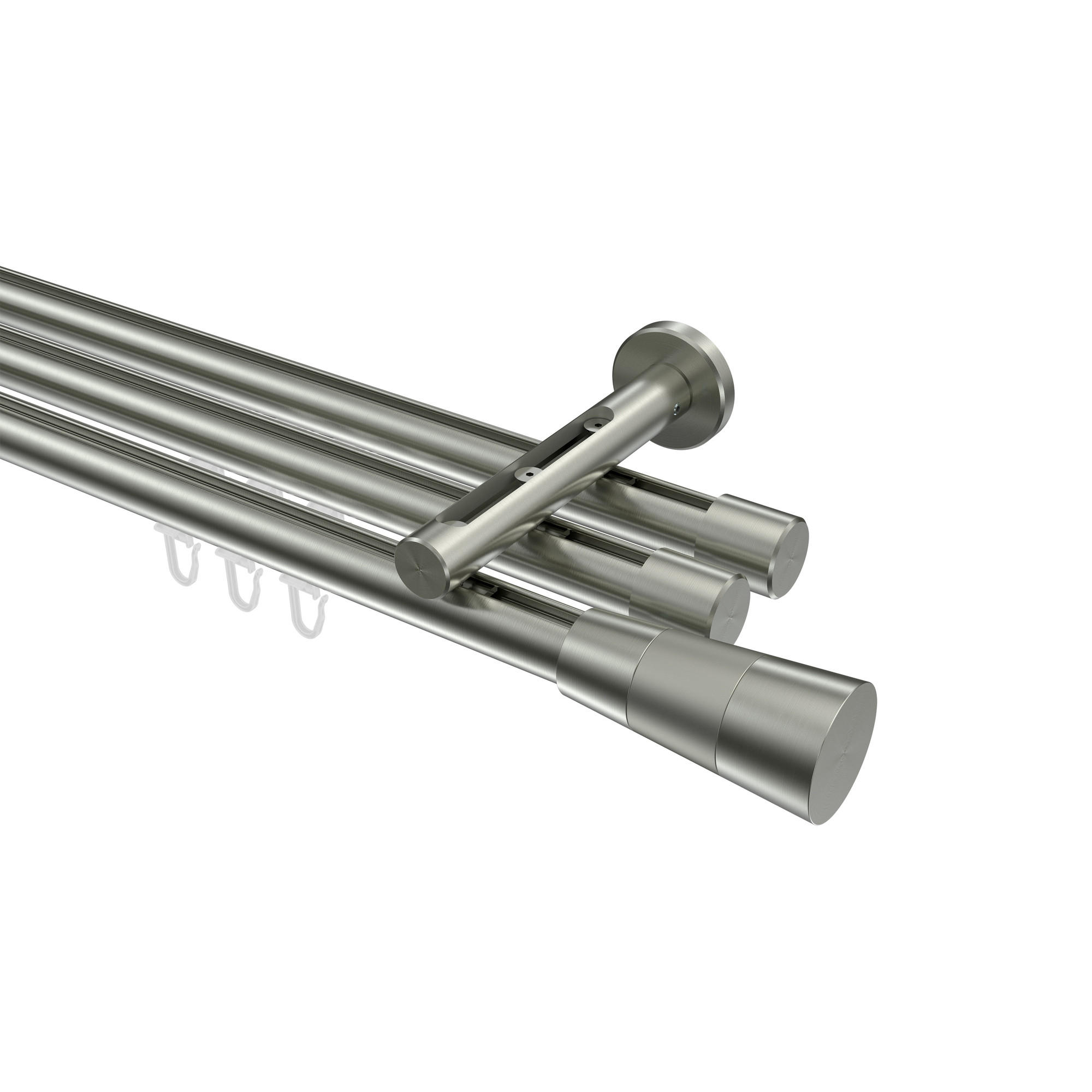 INNENLAUF-GARDINENSTANGEN-SET Siteno Tanara 480 cm (geteilt in 3 x 160 cm), 3-läufig, 20 mm Ø Edelstahl-Optik - Edelstahlfarben/Silberfarben, Metall (480cm) - INTERDECO