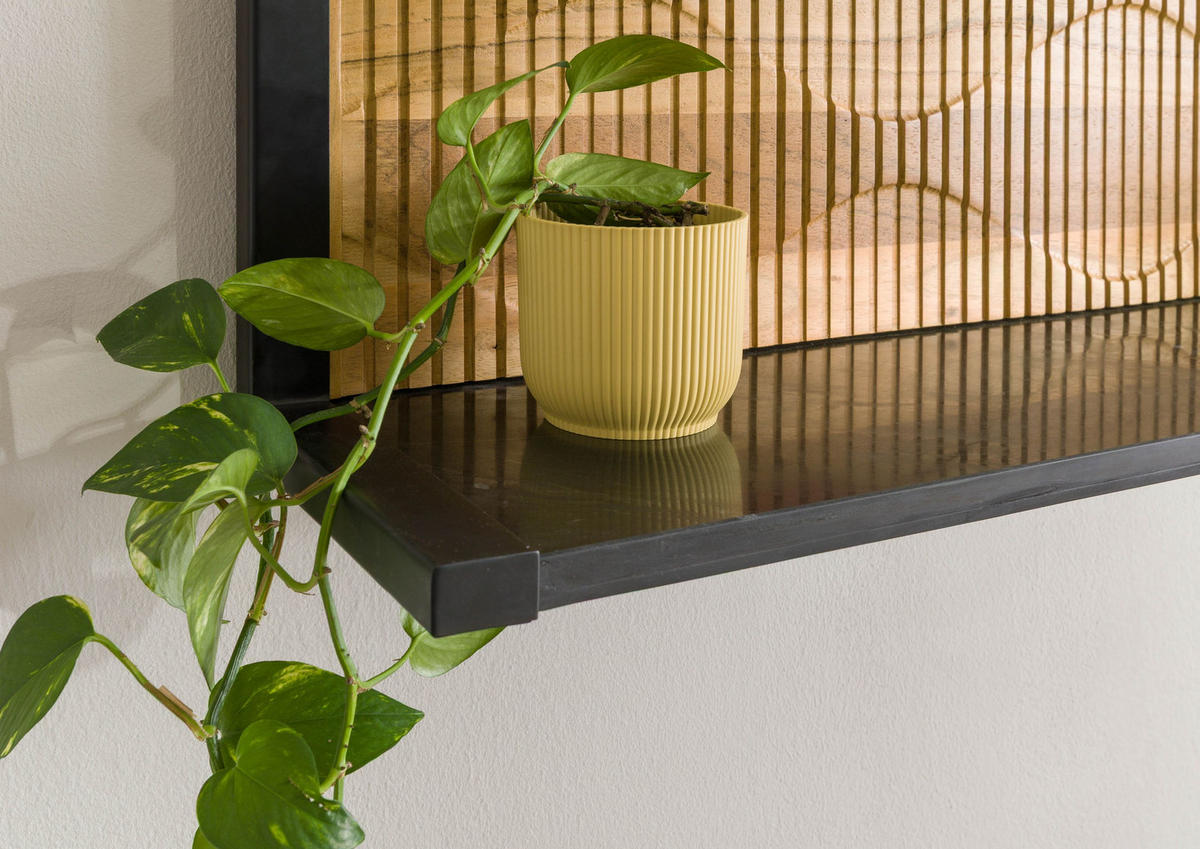WANDREGAL Akazie 120x25x25 natur lackiert / Marmor schwarz LONDON #125 - Braun, Holz (120/25/25cm) - Massivmoebel24