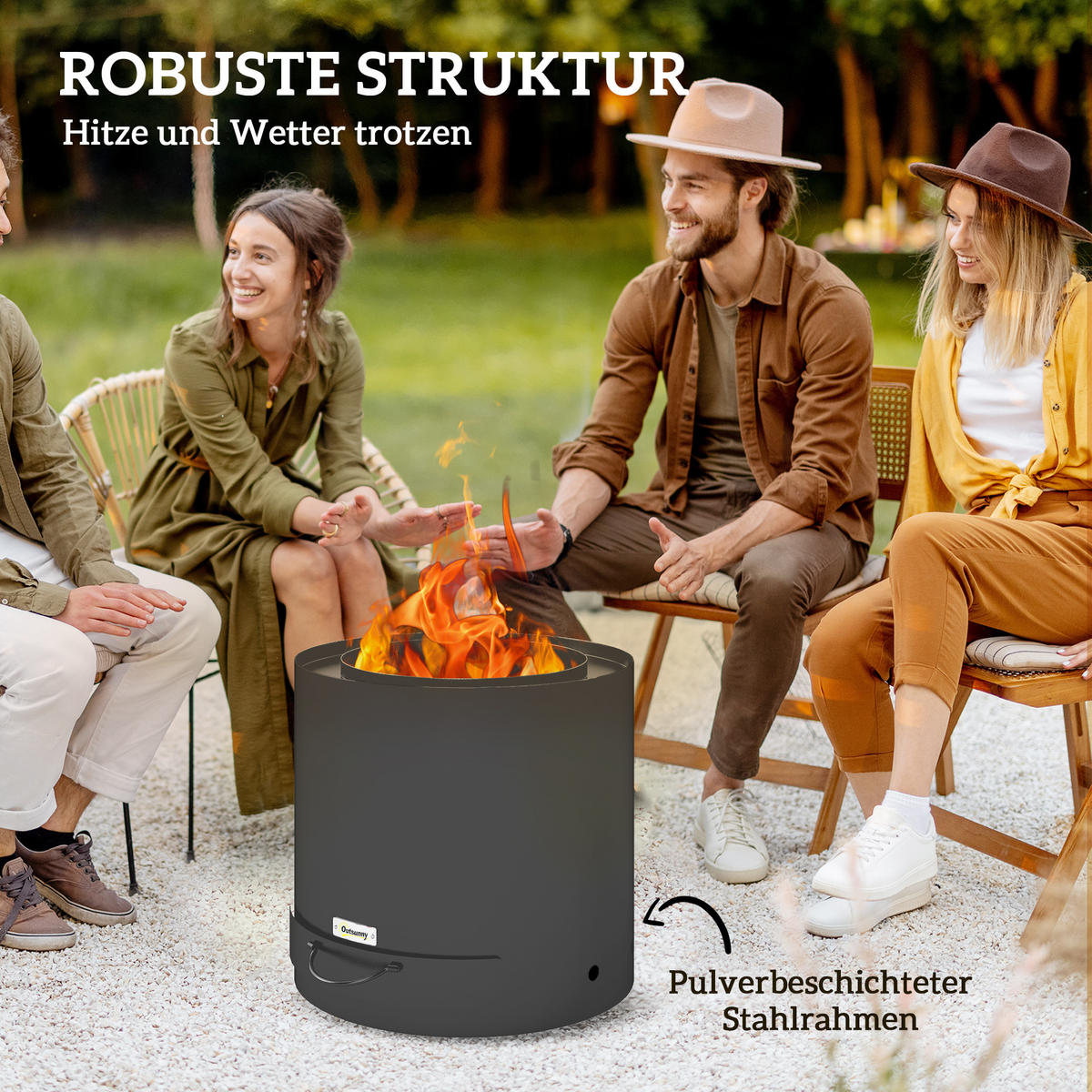 FEUERSCHALE DE-10583 mit Aschenwanne & Schürhaken Schwarz - Schwarz, Metall (45/42/45cm) - ComfortXL