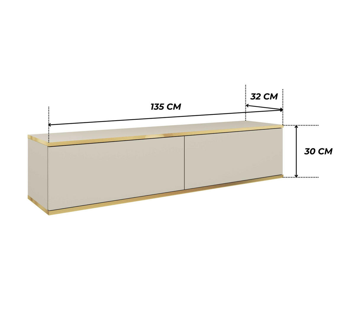 TV-LOWBOARD FORNO (Beige, Goldene Details, 2 Türen, 135 cm) - Beige, Holz/Holzwerkstoff (135/30/32cm) - Ravio