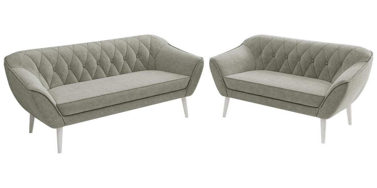SEDACIA ZOSTAVA 3+2 PIRS - Svetlosivá Štruktúrovaná látka - Biele nohy - biela/svetlosivá, kompozitné drevo/textil (180/75/74cm) - MKS