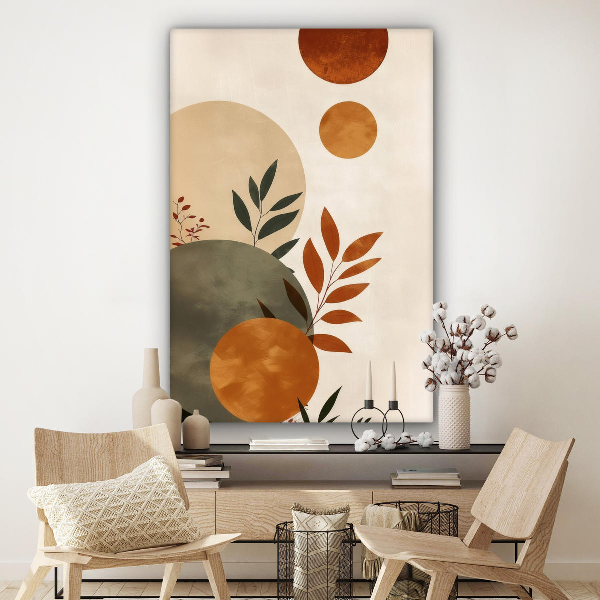 SLIKA NA PLATNU Oblici 90x140 cm - boje hrđe, tekstil (90/140cm) - MuchoWow