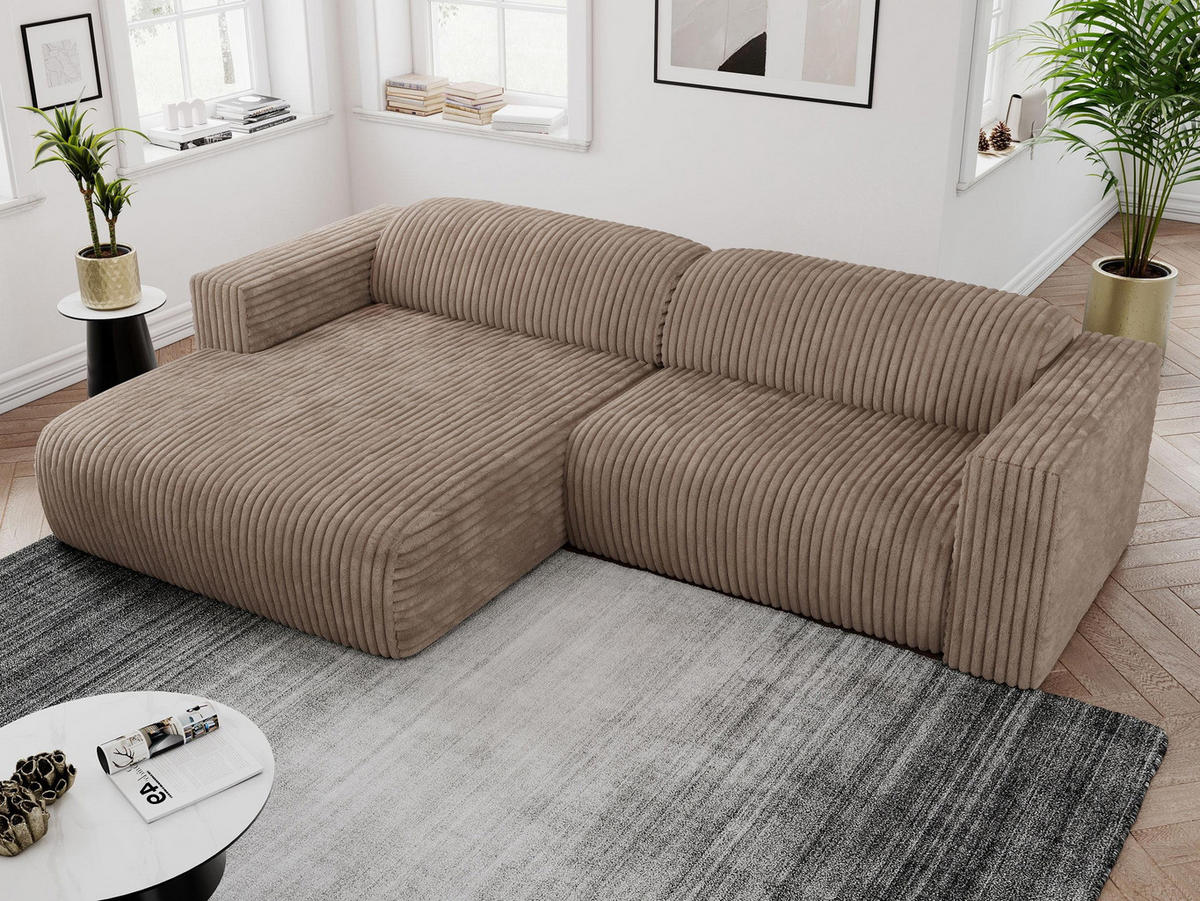 ECKSOFA PASADENA Braun Cord - Links Seite - Schwarz/Braun, Kunststoff/Textil (288/180cm) - MKS