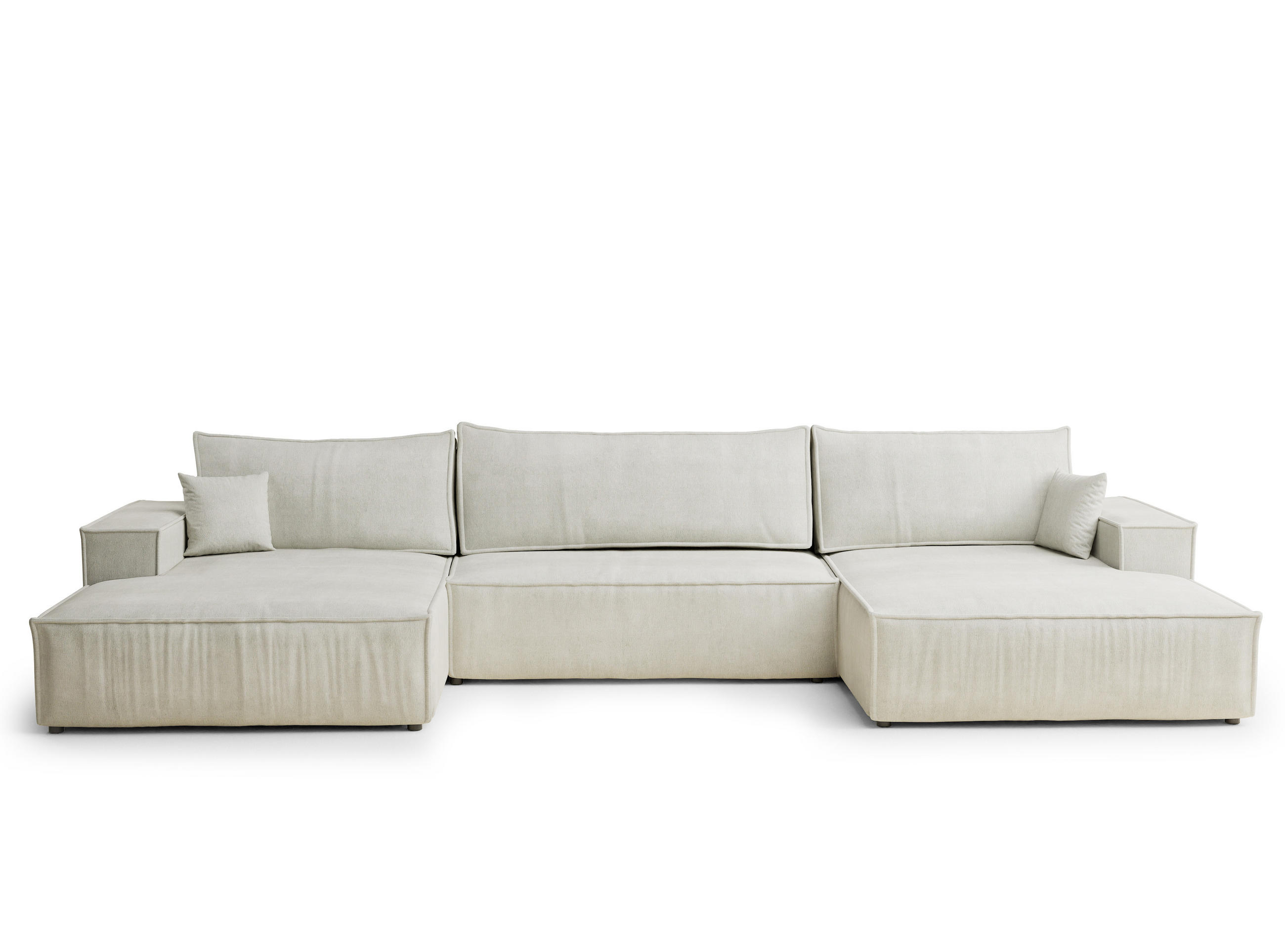 WOHNLANDSCHAFT Kyoto Creme Webstoff - Creme/Schwarz, Holz/Holzwerkstoff (398/70/148cm) - Maison de Reve