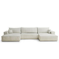 WOHNLANDSCHAFT Kyoto Creme Webstoff - Creme/Schwarz, Holz/Holzwerkstoff (398/70/148cm) - Maison de Reve