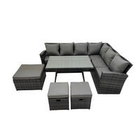 GARTENSOFA SET Hohe Rückenlehne Polyrattan Dunkelgrauer Mix 6-Sitzer - Dunkelgrau/Grau, Glas/Kunststoff - Fimous