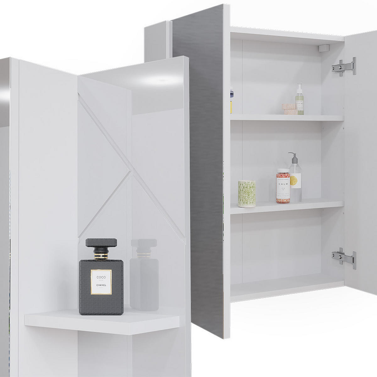 BADSPIEGELSCHRANK Irma Weiß Hochglanz 80 x 75 cm - Weiß Hochglanz/Weiß, Holzwerkstoff (80/75/17.2cm) - Vicco