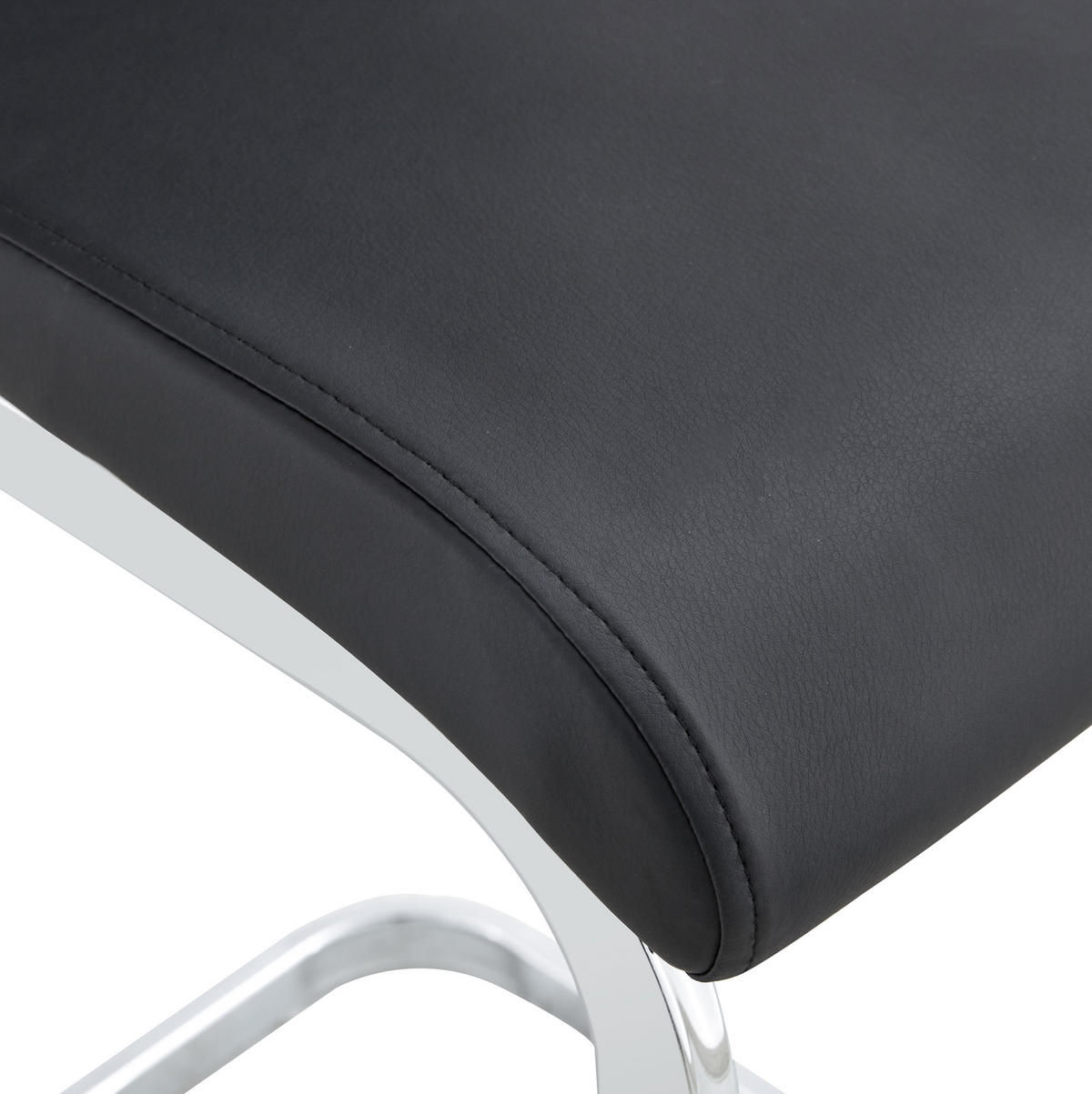 BARHOCKER 2er-Set mit Fußstütze 96,5 cm PU-Leder Schwarz/Silber - Schwarz, Metall (46.5/96.5/38.9cm) - Meubliv