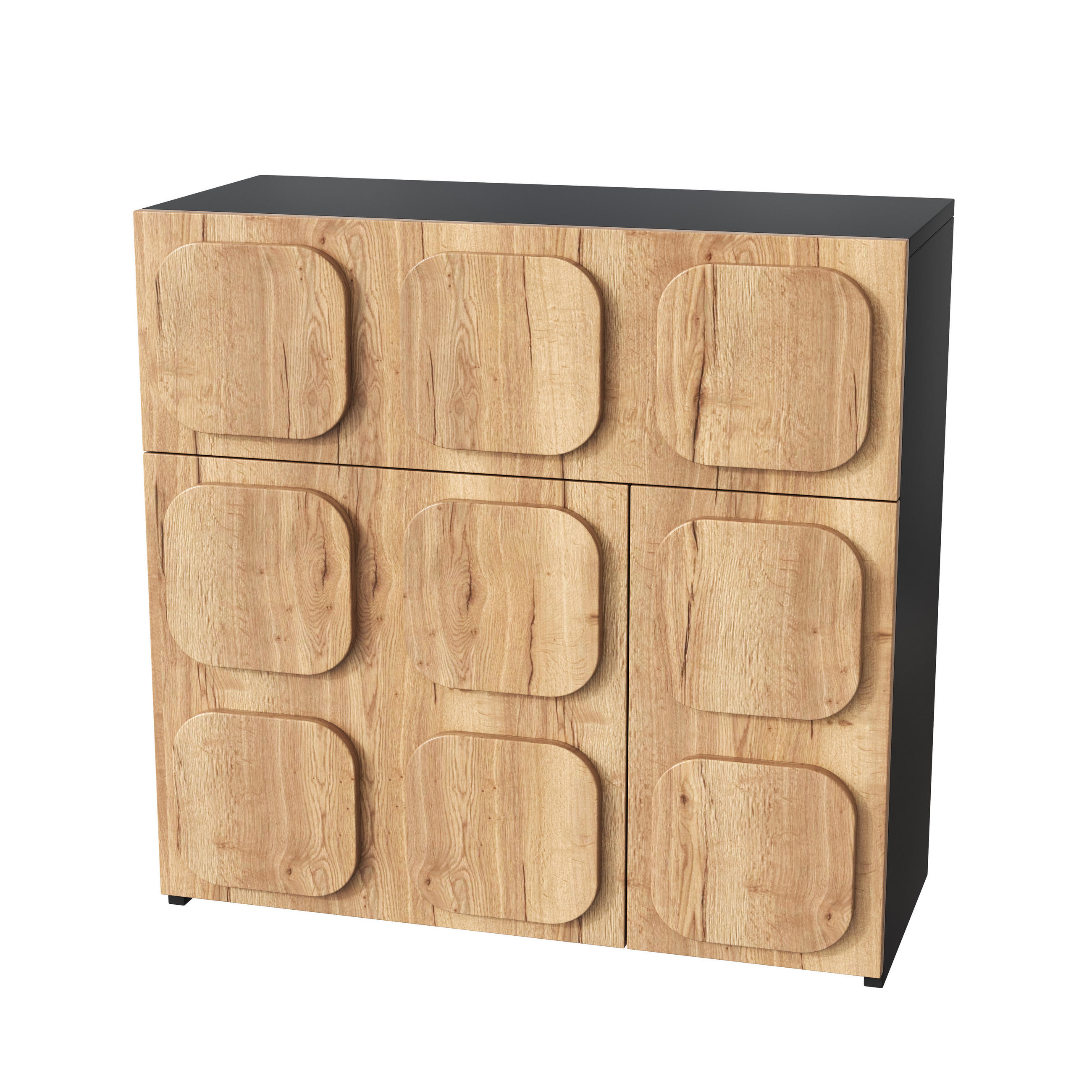 SIDEBOARD DE-38138 79,6/34,8/81,5 cm mit 4 Fächern Holzstruktur/Schwarz - Naturfarben, Holzwerkstoff (79.6/81.5/34.8cm) - ComfortXL