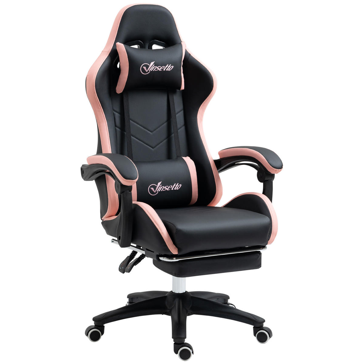 GAMINGSTUHL mit Kopf- und Lendenstütze Rosa + Schwarz - Schwarz, Kunststoff (65/129/65cm)