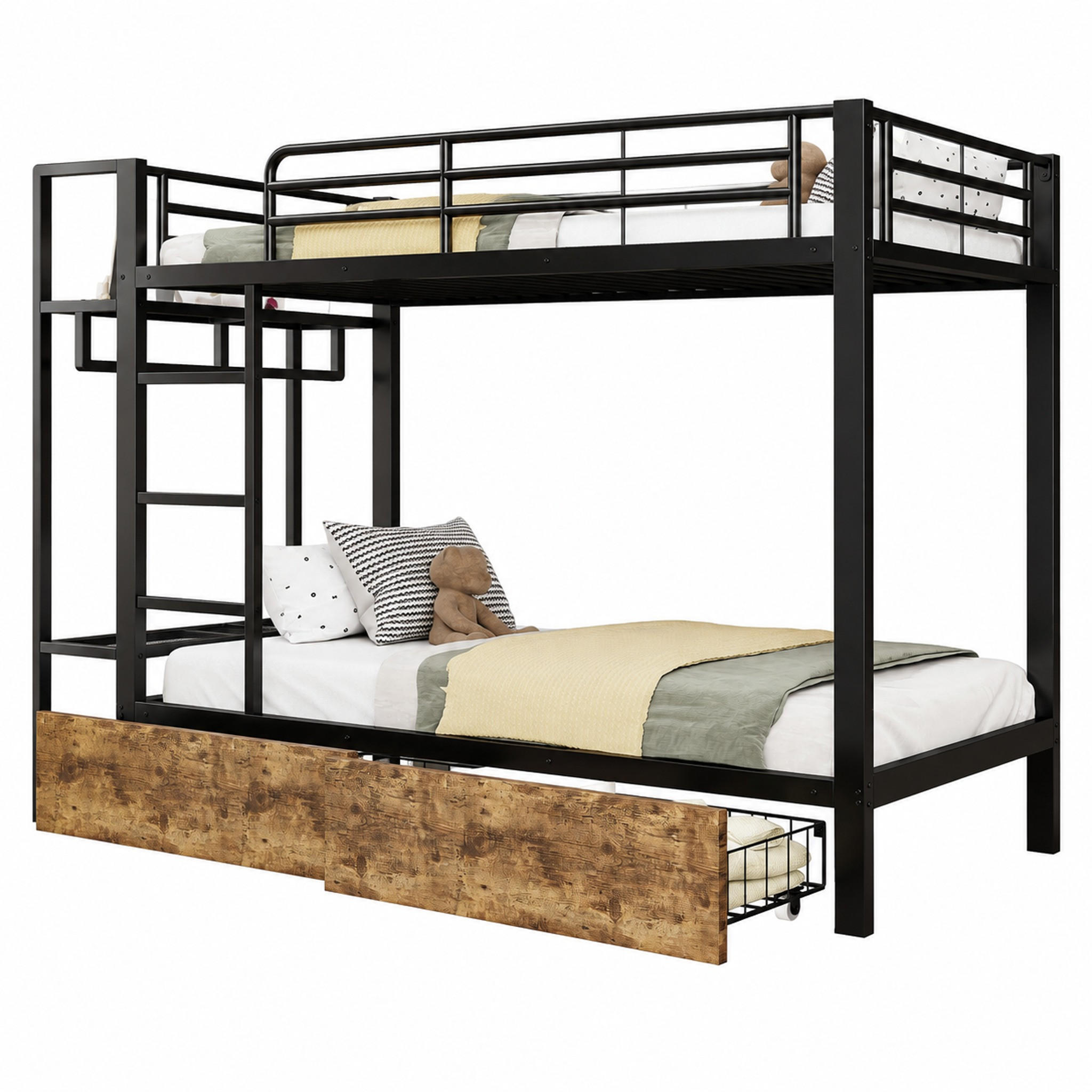 ETAGENBETT mit LED und 2 Schubladen 90x200 cm Metall Schwarz - Schwarz, Metall (90/200cm) - Meubliv