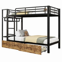 ETAGENBETT mit LED und 2 Schubladen 90x200 cm Metall Schwarz - Schwarz, Metall (90/200cm) - Meubliv