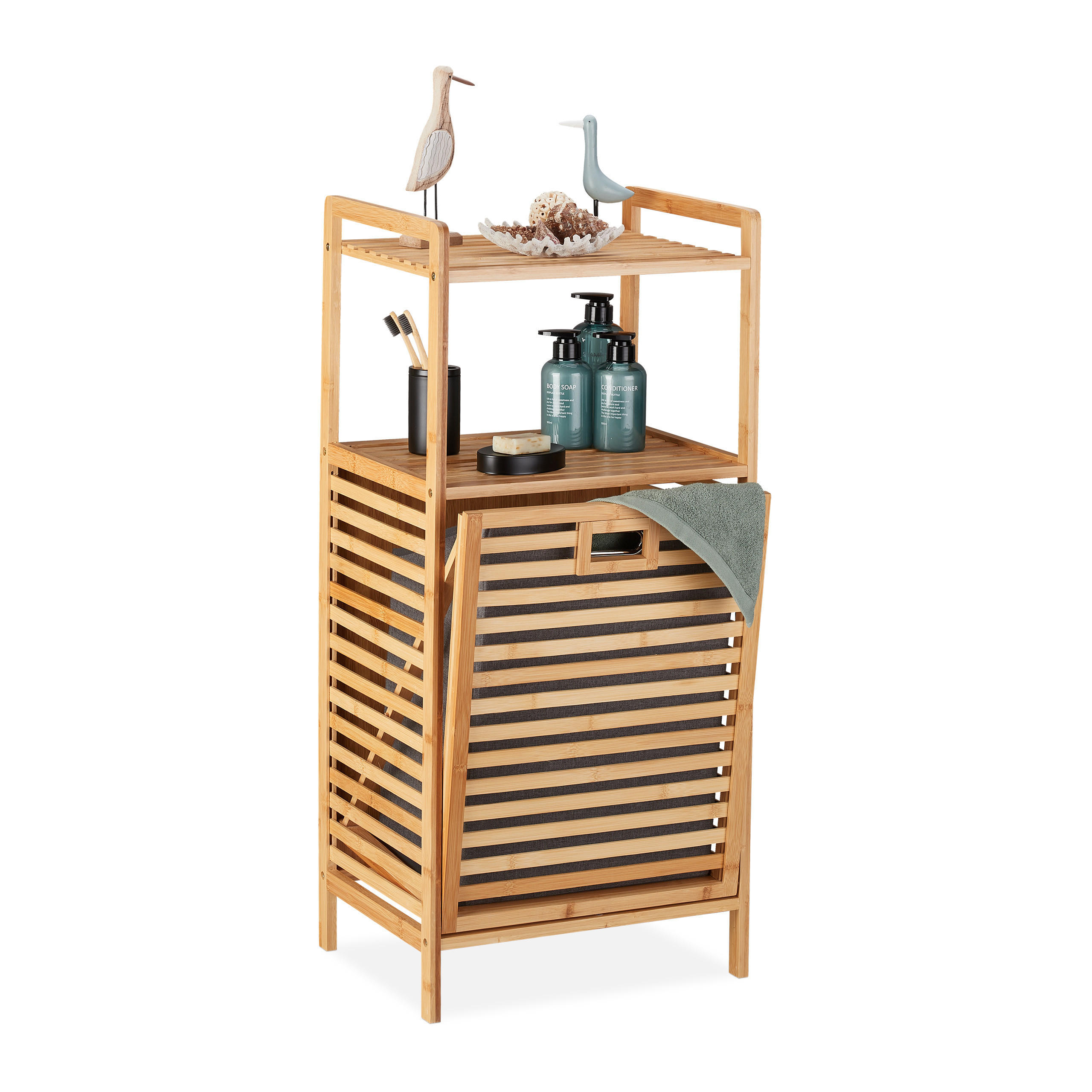 BADREGAL - Hellbraun, Holz/Textil (44/96/33cm) - Relaxdays
