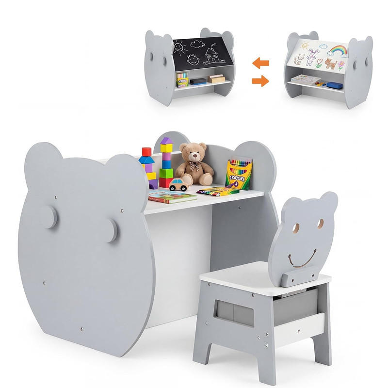 KINDERTISCH mit stuhl grau(2-tlg) - Grau, Holzwerkstoff (59.5/60/60cm) - COSTWAY