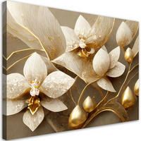 LEINWANDBILD 3D Blumen Glamour Gold 120x80cm - Goldfarben, Textil (120/80cm) - Feeby
