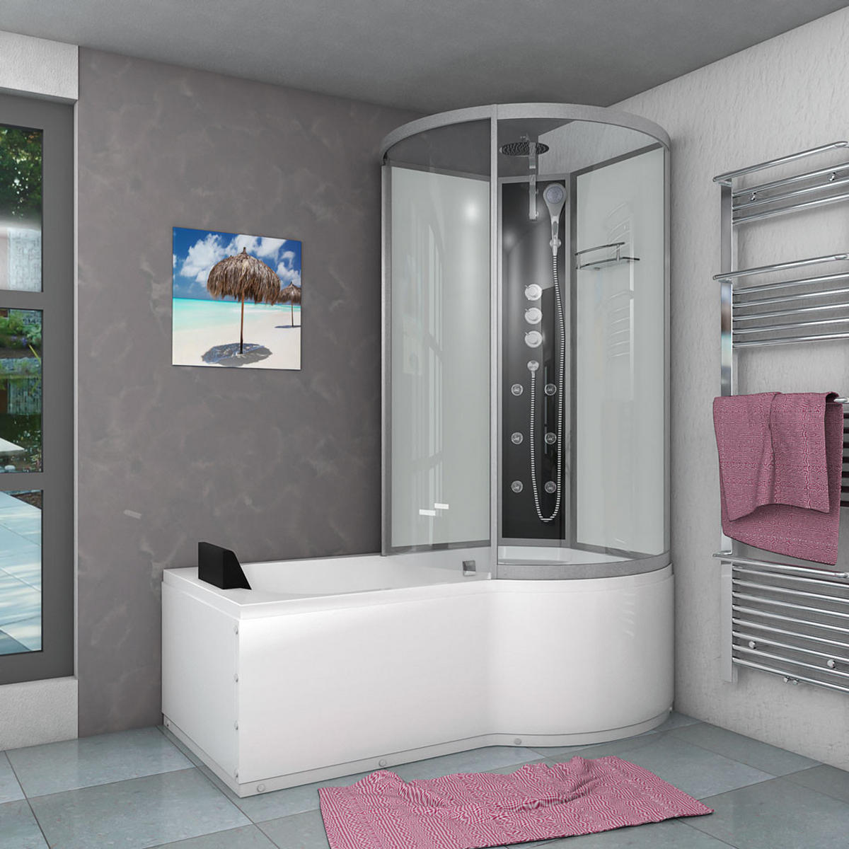 DUSCHKABINE mit Wanne K50-L02 Weiß 170x100 - Weiß, Glas/Kunststoff (170/98/225cm) - AcquaVapore by Sandra Jentho