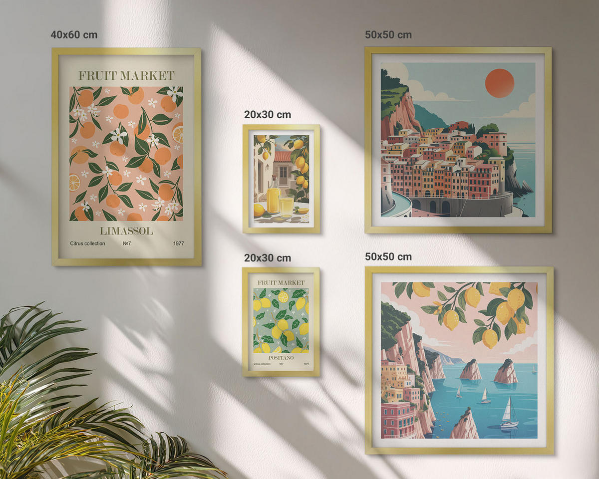 BILDER SET 5er Set - 50x50 cm & 20x30 cm & 40x60 cm Goldrahmen - Abstrakte ästhetische Berge - Goldfarben, Kunststoff (40/60cm) - TULUP