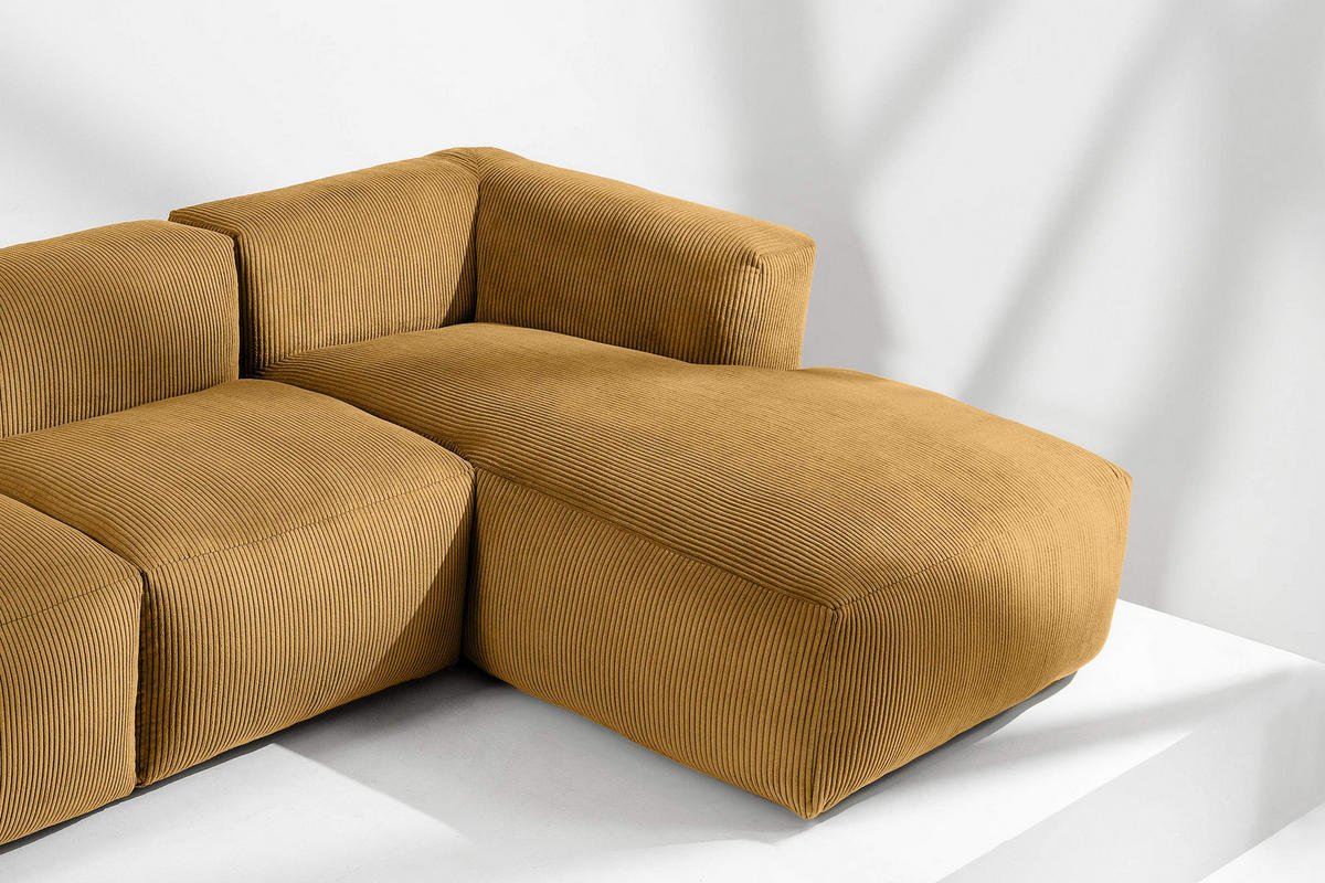 ECKMODULSOFA-RECHTS BUFFO mit extrem weicher und bequemer Sitzfläche, Kordstoff, gelb - Gelb, Textil (297/180cm) - KONSIMO®