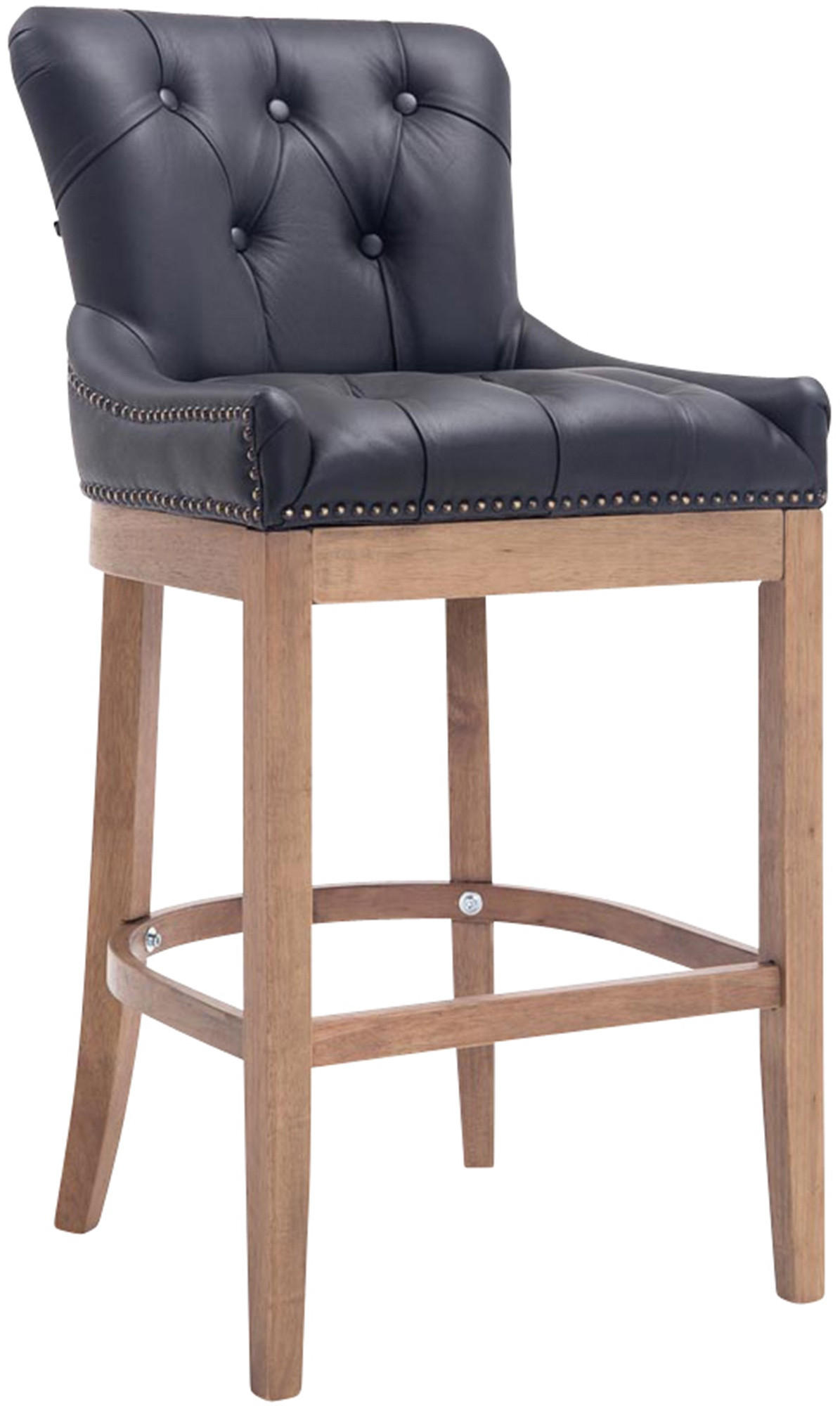 BARHOCKER Echtleder schwarz - Schwarz/Naturfarben, Leder/Holz (55/109/57cm) - CLP