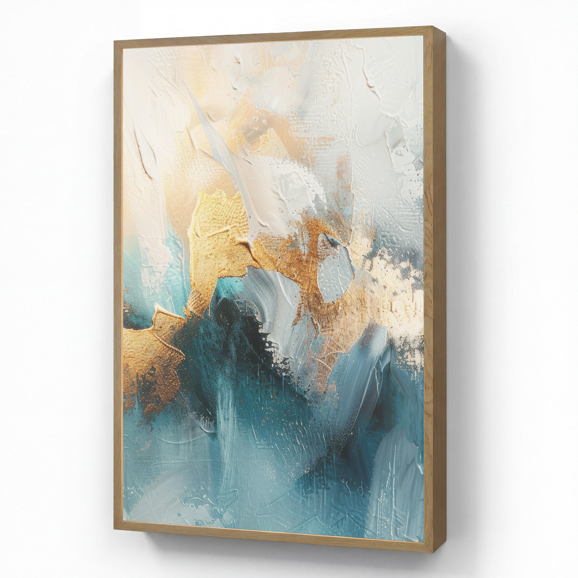 NÁSTĚNNÁ LAMPA S AKUMULÁTOREM Abstraktní - umění - zlatá - modrá 60x90 cm - tyrkysová, kompozitní dřevo (60/90/8cm) - OnlyWow