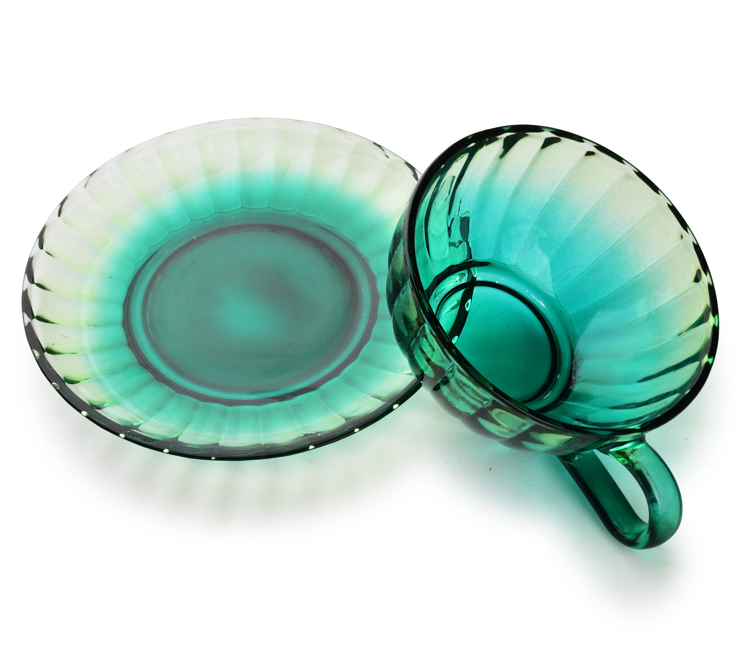 TASSE mit Untertasse Vini Grün 15.5/15.5/7 cm Glas - Grün, Glas (0.21L) - Mondex