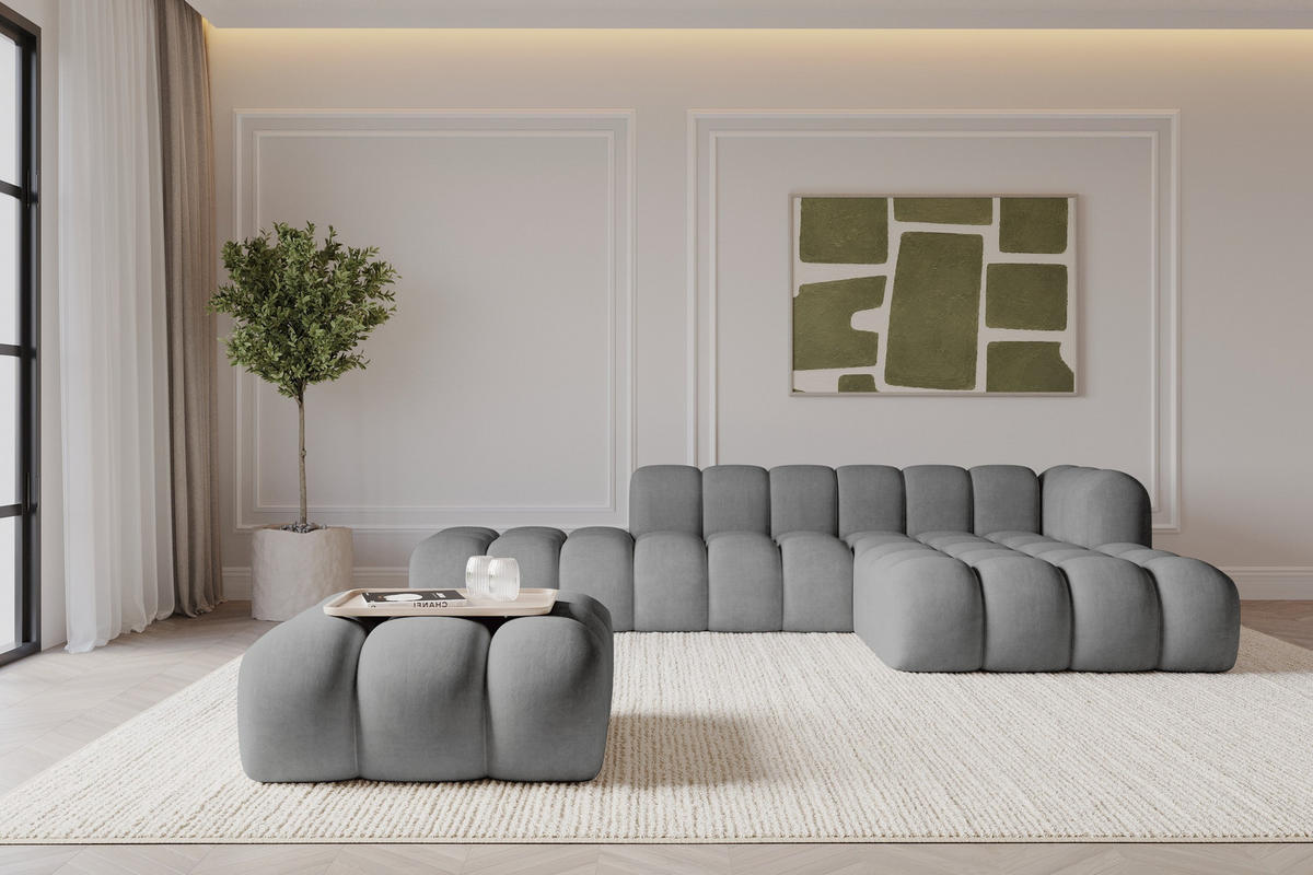 POUF OLEA-PUF 91x87x44 cm Grau Velours Modular Sitzhocker - Taupe/Schwarz, Holzwerkstoff/Kunststoff (91/44/87cm) - ALTDECOR