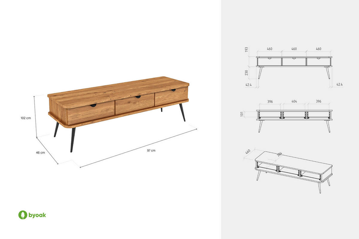 LOWBOARD LINA Kernbuche - Kernbuche, Holz (144/42/46cm) - byoak